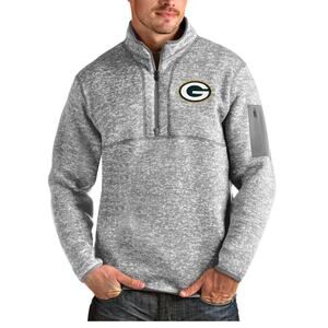 Green Bay Packers Men's Antigua Heather Gray Team Logo Quarter-Zip Pullover